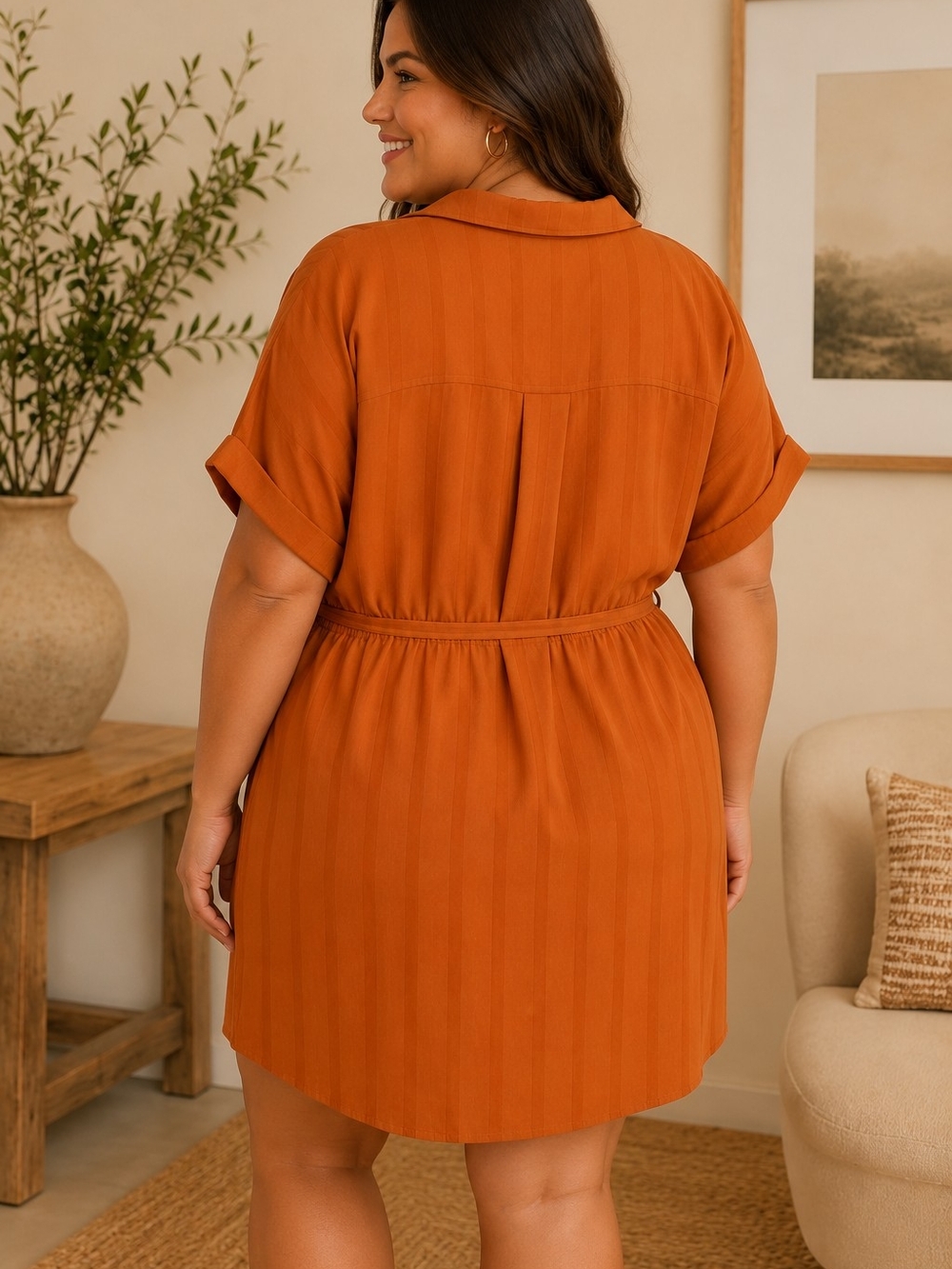 J Crew Rust Button-Front Shirt Dress with Tie Waist - Picture 2 of 7